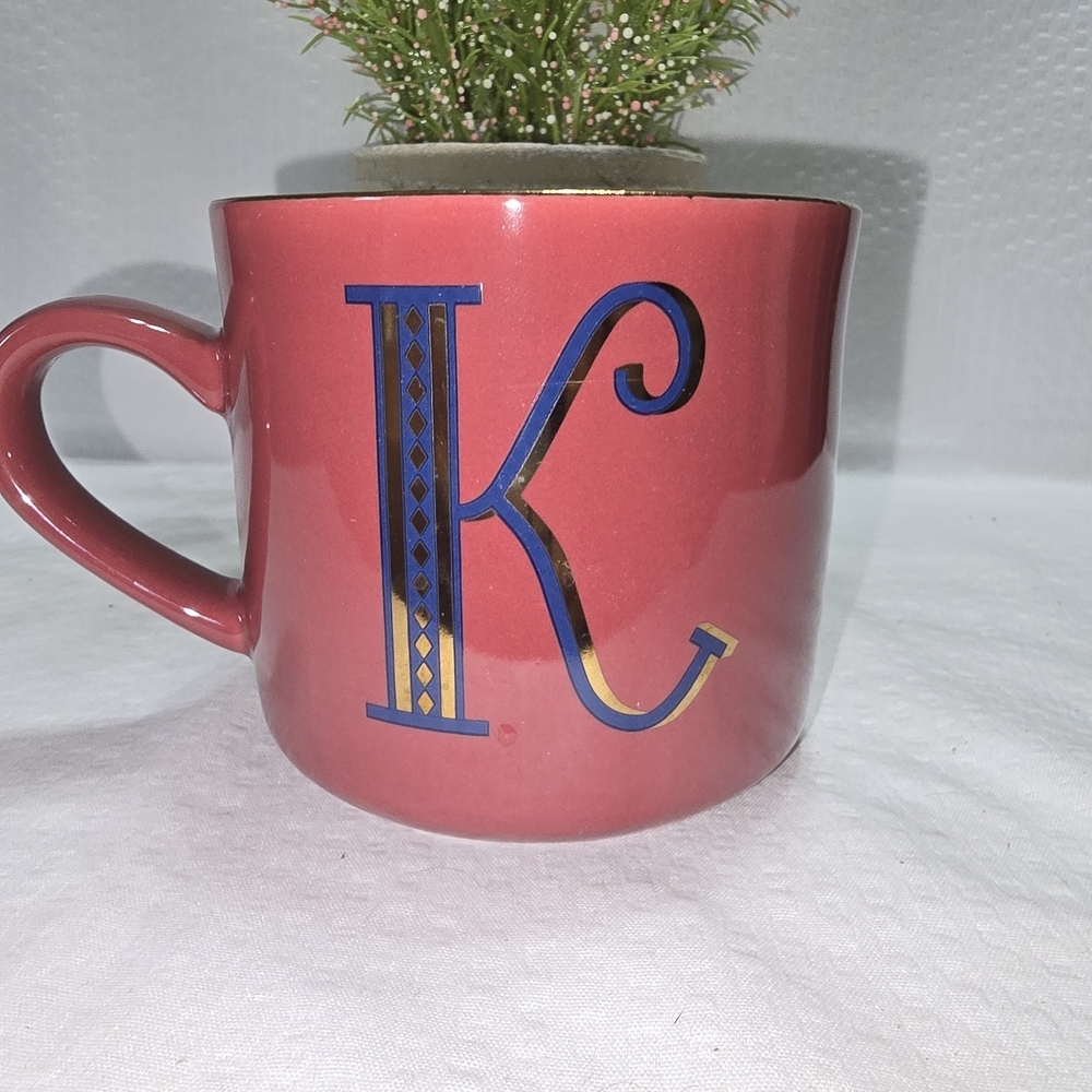 Opalhouse Rose Red Stoneware Mug Initial K In Gold And Blue